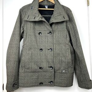 Mountain Equipment Co-op Cozy Fleece Lined Winter Jacket sz L Brown Herringbone